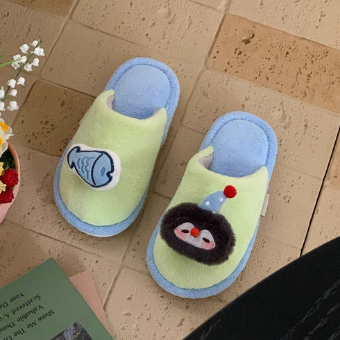 Playful Penguin Fish Fuzzy Slippers