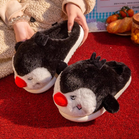 Fuzzy Penguin Character Plush Slippers