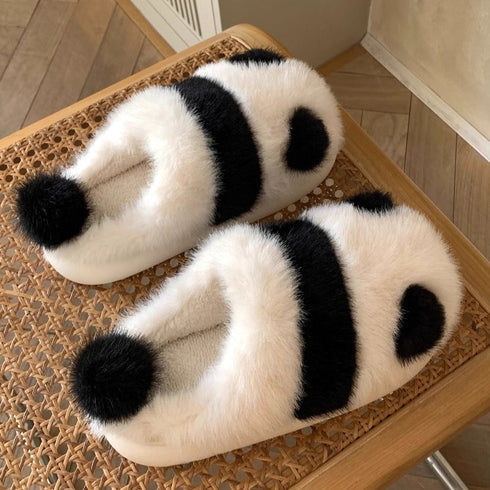 Fuzzy Panda Bear Plush Slippers