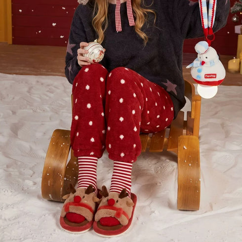 Festive Holiday Reindeer Plush Slippers