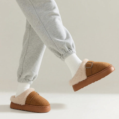 Fuzzy Buckle Platform Cozy Clogs