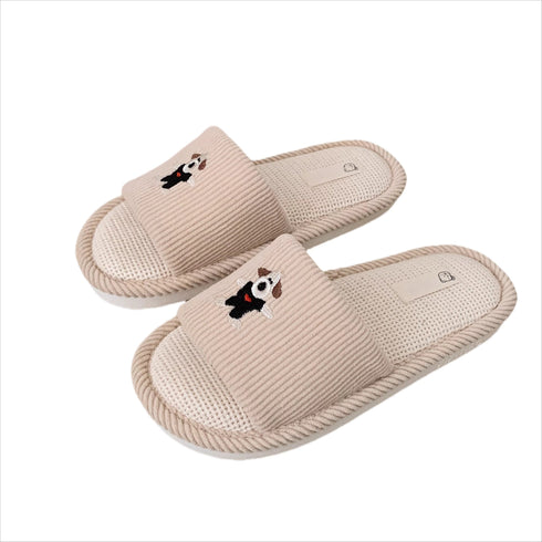 Dog-Embroidered Corduroy Home Slides