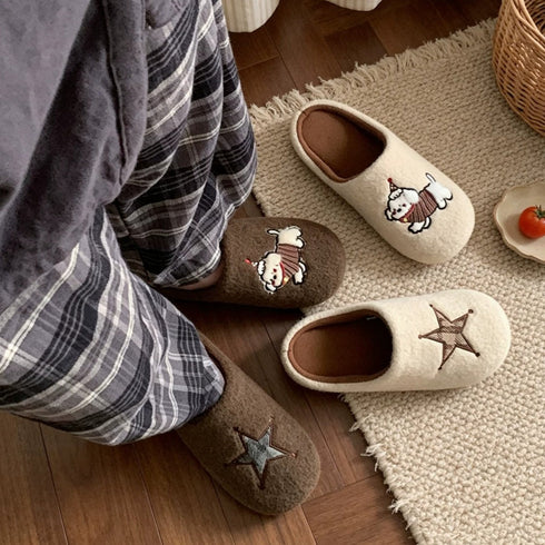 Embroidered Star Puppy Fleece Slippers