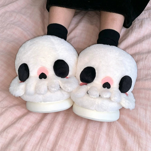 Spooky Halloween Skull Plush Slippers