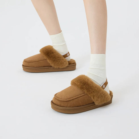 Plush Suede Slingback Platform Slippers