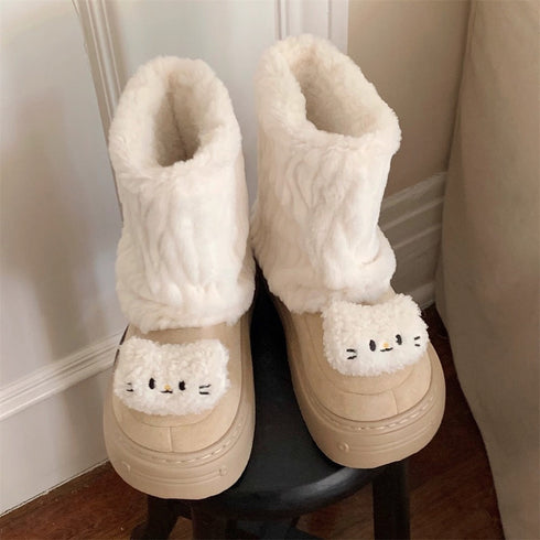 Furry Cat Face Platform Boots