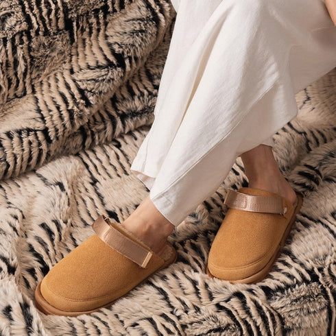 Fuzzy Lined Strap Platform Clogs