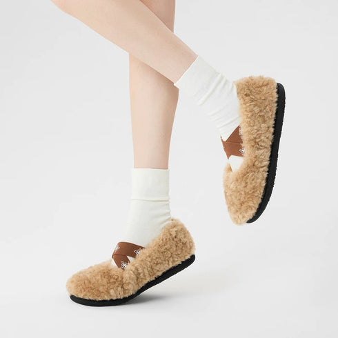 Crisscross Fleece Ballet Slippers