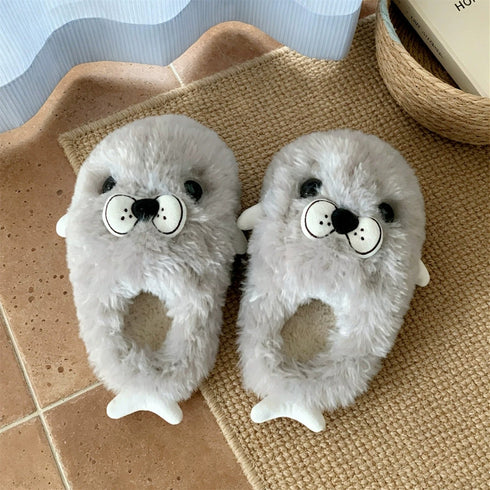 Plush Seal Winter House Slippers