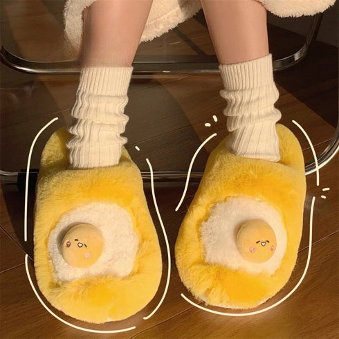 Fried Egg Plush House Slippers