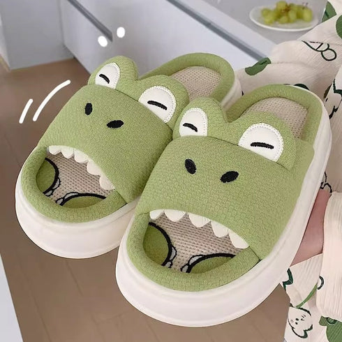 Playful Dino Cotton Linen Slides