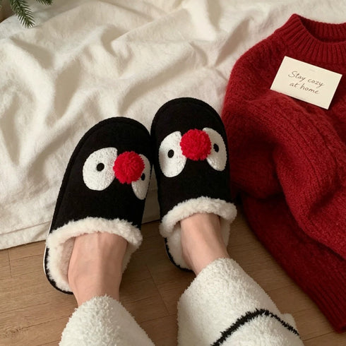 Cartoon Penguin Pompom Plush Slippers