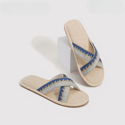 Breezy Woven Cross Strap Slides