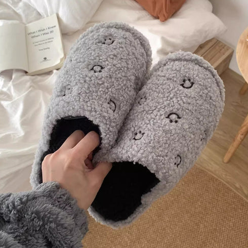 Happy Face Fuzzy Plush Slippers