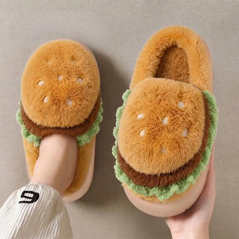 Novelty Plush Hamburger House Slippers