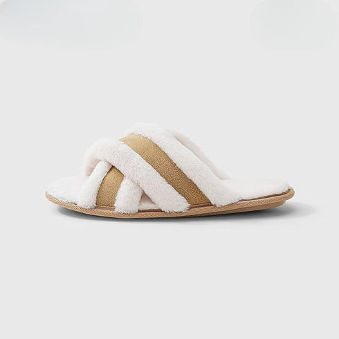 Fuzzy Crisscross Band Warm Slippers