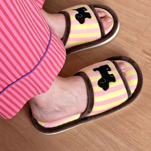 Whimsical Dog Striped Indoor Slippers