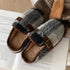 Fuzzy Plaid Buckle Clogs
