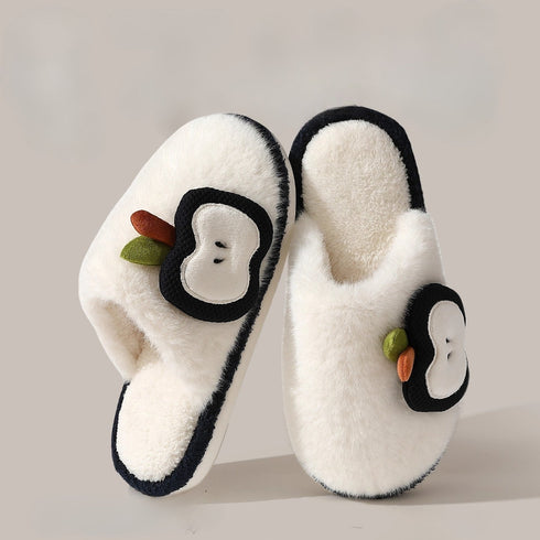 Cozy Apple Motif Plush Slides