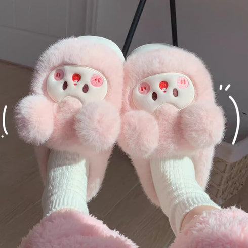 Fuzzy Pom Pom Cartoon Slippers