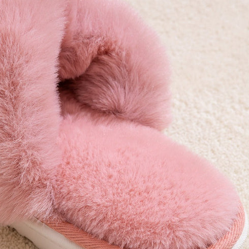 Plush Crisscross Open-Toe Slippers