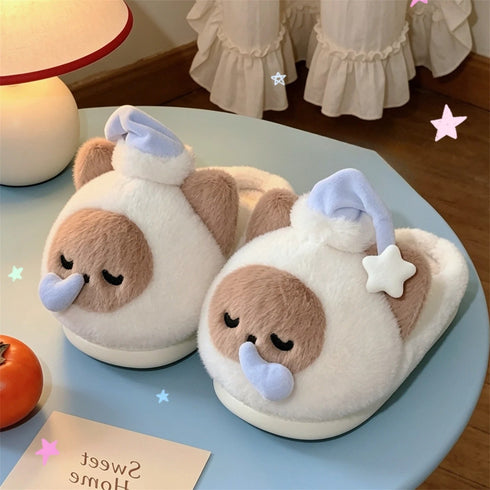 Sleeping Cat Nightcap Plush Slippers