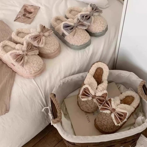 Ribbon Bow Sherpa Cloud slippers