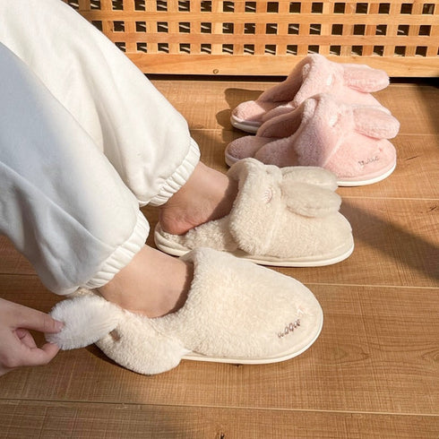 Fuzzy Bunny Ears House Slippers
