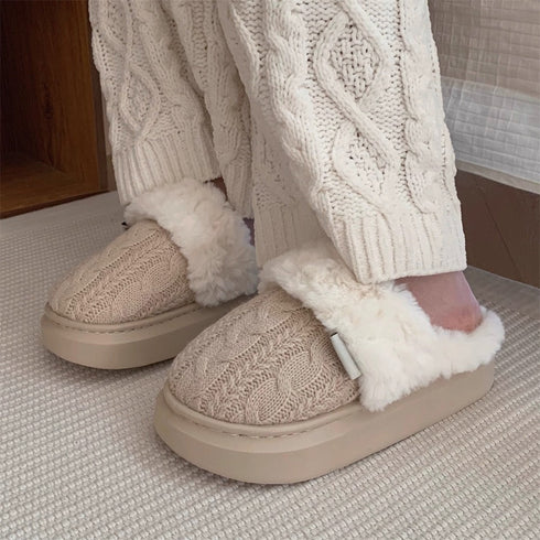 Cable Knit Plush Cuff slippers