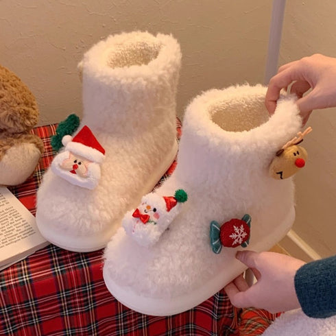 Festive Santa Reindeer Fleece Boots
