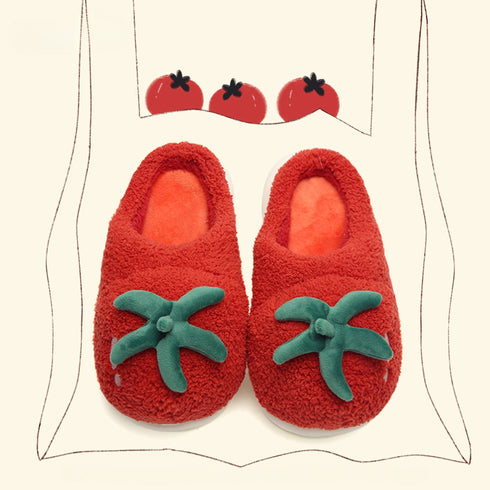 Fuzzy Tomato Fruit House Slippers