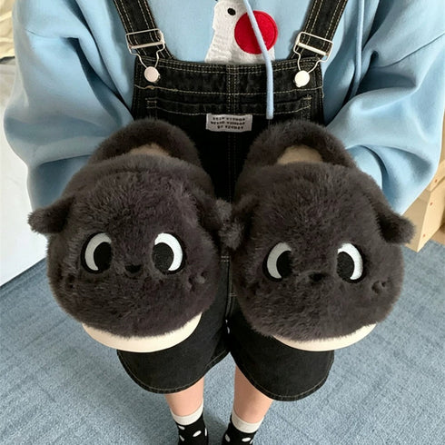 Fluffy Airplane Ear Cat Slippers