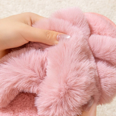 Plush Crisscross Open-Toe Slippers