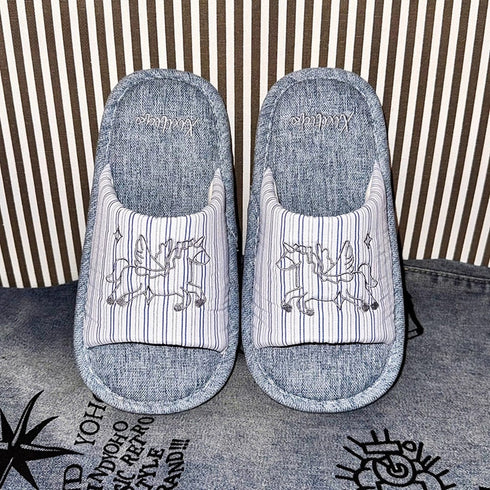 Pinstripe Pegasus Patch Slippers