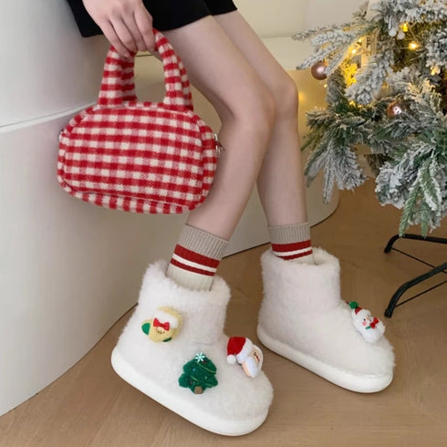 Festive Santa Reindeer Fleece Boots