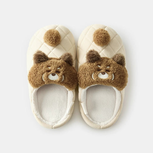 Quilted Cartoon Animal Pompom Slippers