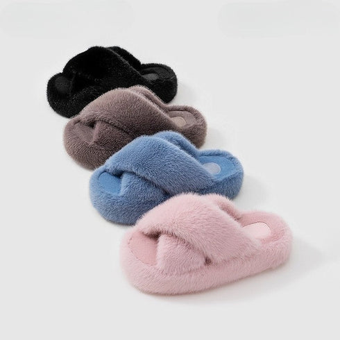 Fuzzy Platform Strap Slippers