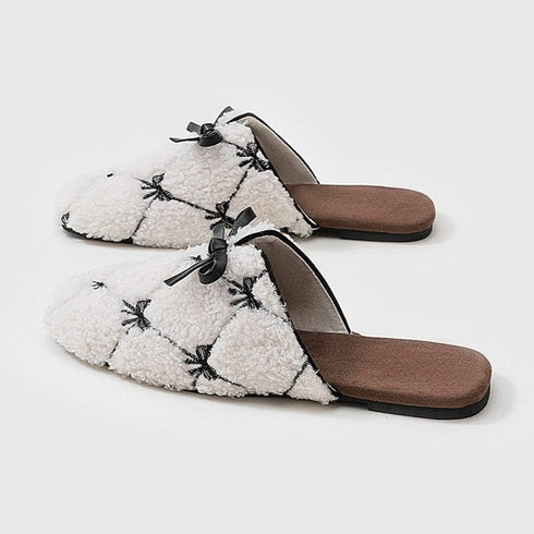 Bow-Tie Sherpa Lattice Slippers