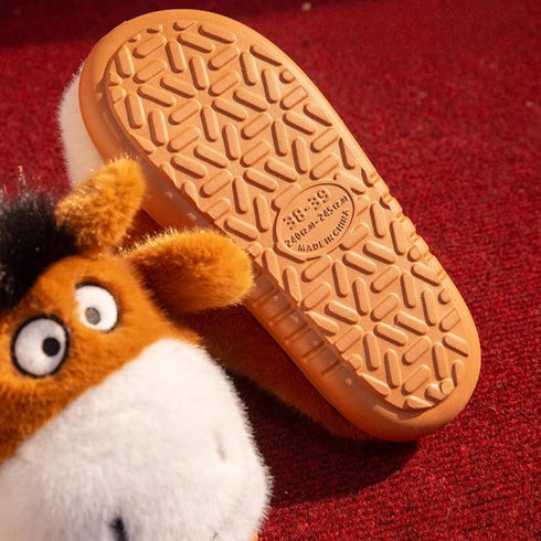 Whimsical Donkey Character Plush Slippers