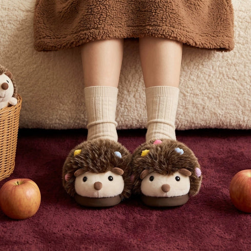 Whimsical Hedgehog Plush House Slippers