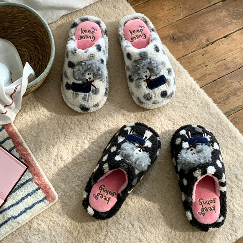 Plush Lamb Polka Dot Slippers