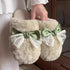 Sheer Lace Bow Plush Slippers