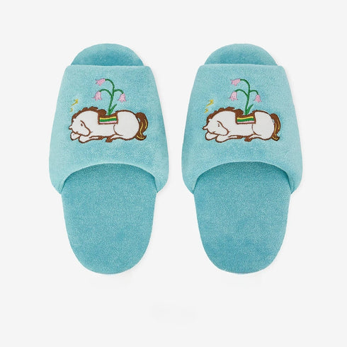 Sleeping Pony Floral Embroidered Slides