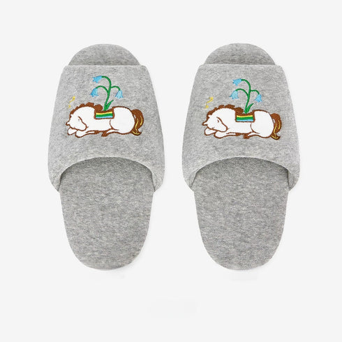 Sleeping Pony Floral Embroidered Slides