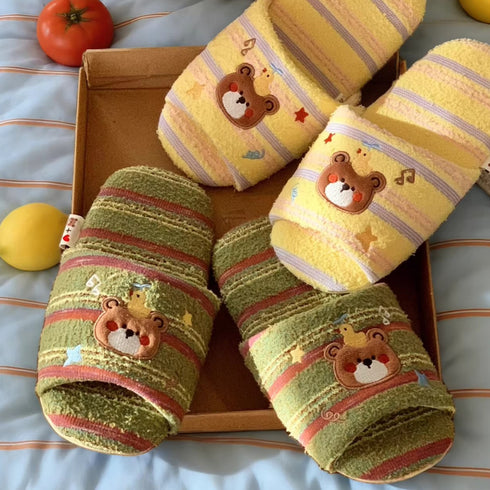 Striped Bear Terry Home Slippers