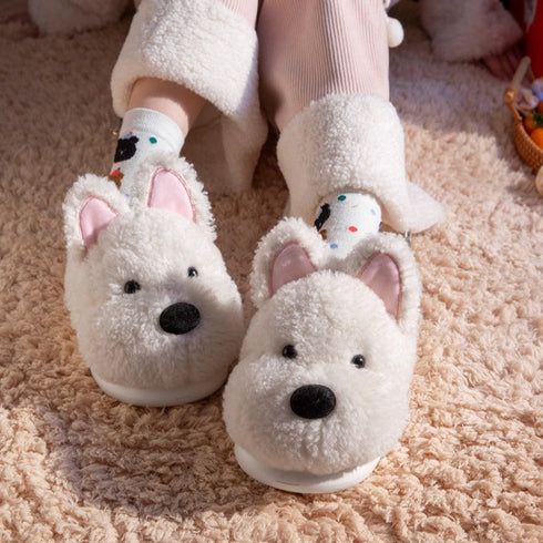 Fuzzy Puppy Dog Plush Slippers