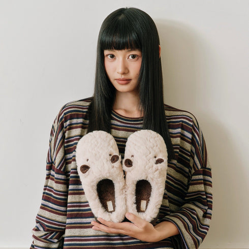 Fleece Animal Face Platform Slippers