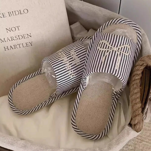 Striped Bow Linen Home Slides