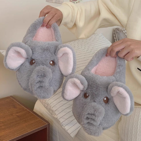 Whimsical 3D Elephant Plush Slippers