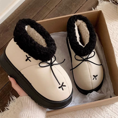 Bow Knot Fuzzy Cuff Snow Boots